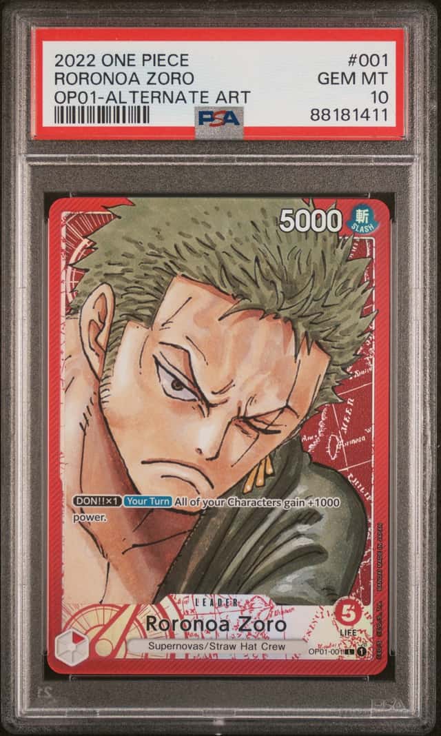 ONE PIECE RORONOA ZORO 2022 OP01-ROMANCE DAWN #001 ALTERNATE ART PSA 10