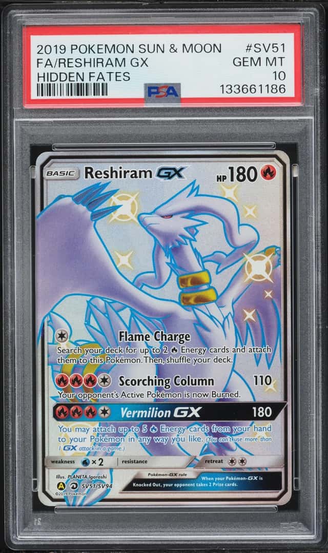 2019 Pokemon Sun & Moon Hidden Fates Shiny Vault Full Art Reshiram GX #SV51 PSA 10 GEM MINT