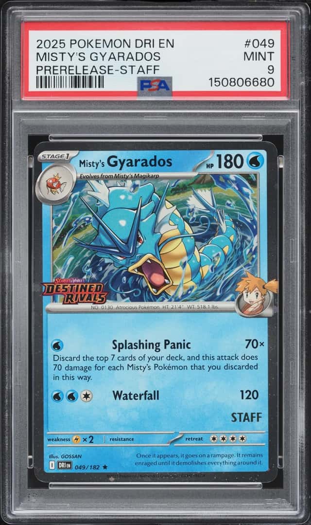 2025 Pokemon Scarlet & Violet Destined Rivals Prerelease Staff Misty's Gyarados #49 PSA 9 MINT