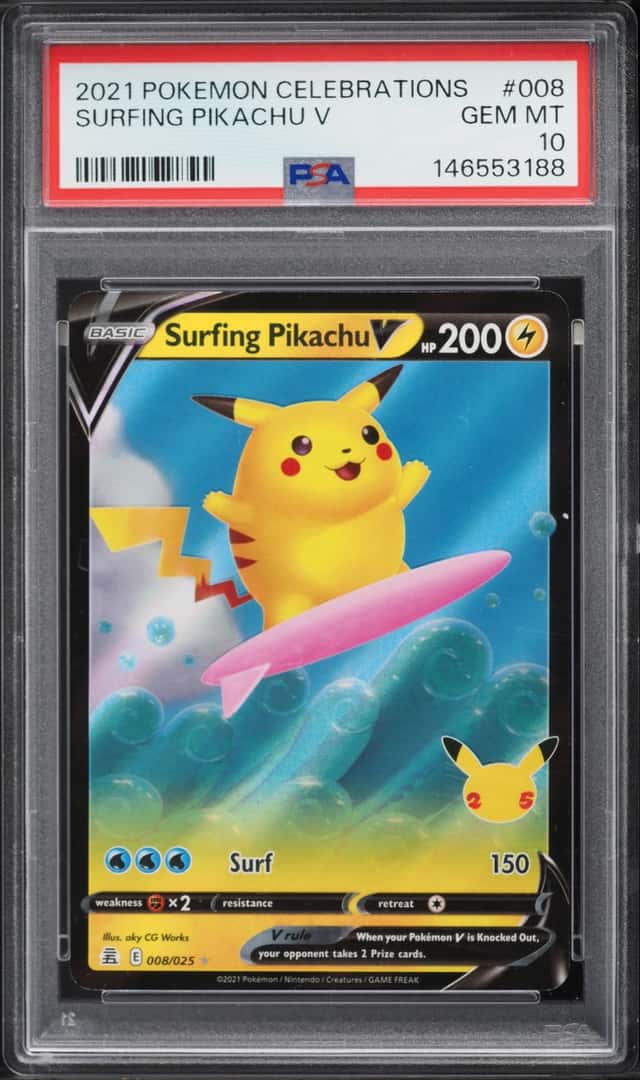 2021 Pokemon Sword & Shield Celebrations Holo Surfing Pikachu V #8 PSA 10 GEM MINT