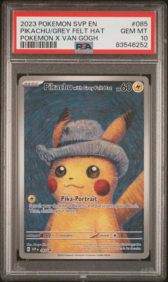 PTCG 宝可梦 PSA 10 戴着灰色毡帽的皮卡丘 2023 085 PROMO SVP 朱紫 黑色之星 梵高联名 英文