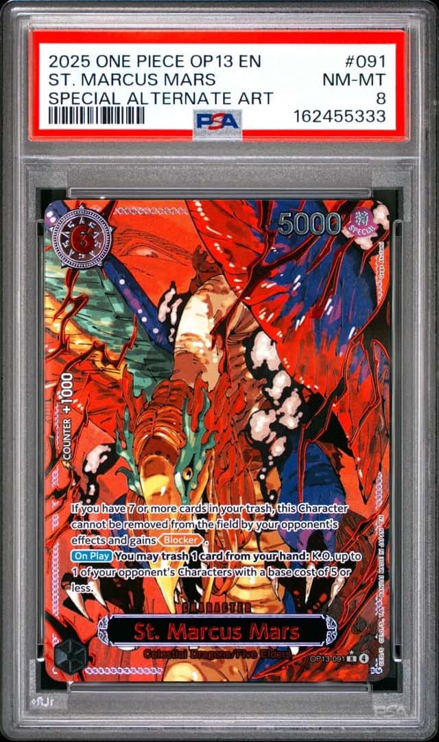 2025 ONE PIECE OP13-CARRYING ON HIS WILL ALT ART #091 ST. MARCUS MARS PSA 8