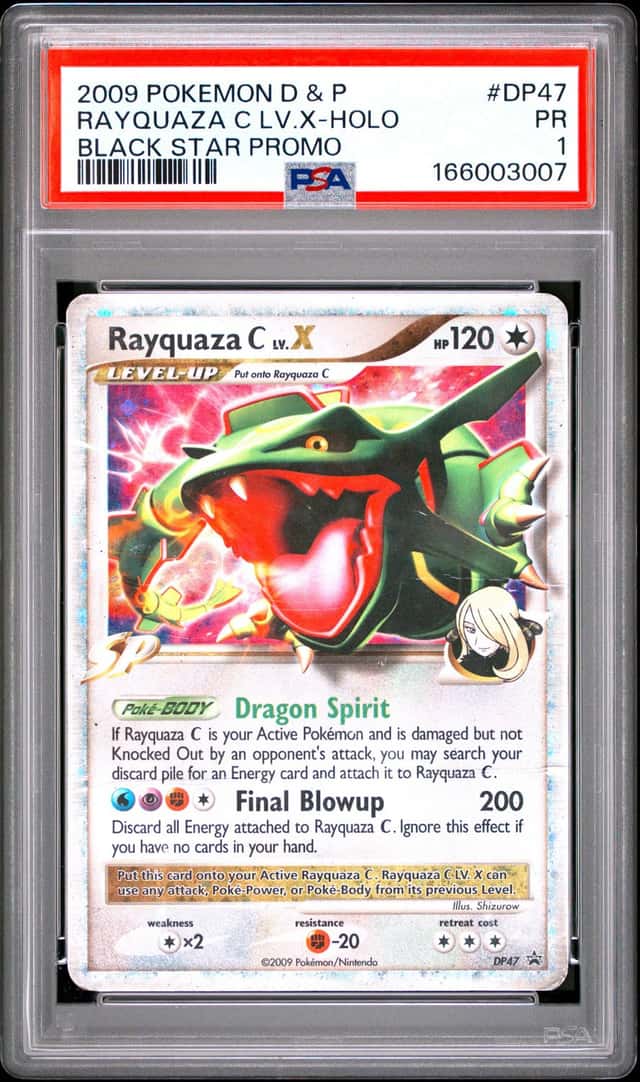 2009 POKEMON DIAMOND & PEARL BLACK STAR PROMO #DP47 RAYQUAZA C LV.X-HOLO PSA 1