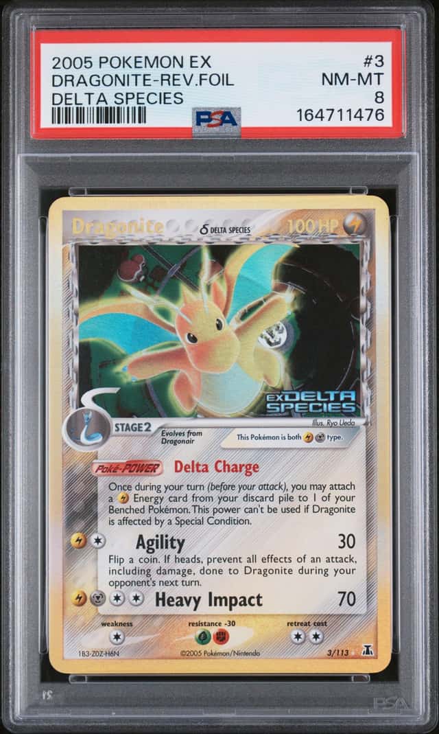 2005 Pokemon EX Delta Species #3 Dragonite Reverse Holo PSA 8 NM-MT
