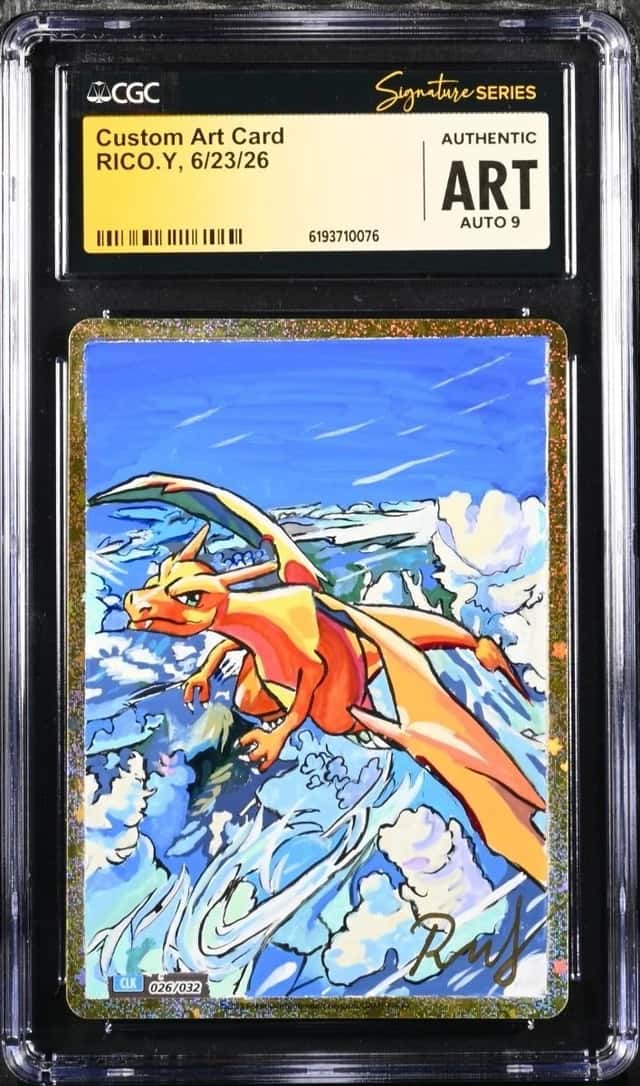 Pokemon 2023 Custom Art Card Charizard Sketch RICO.Y Signed CGC ART AUTO 9