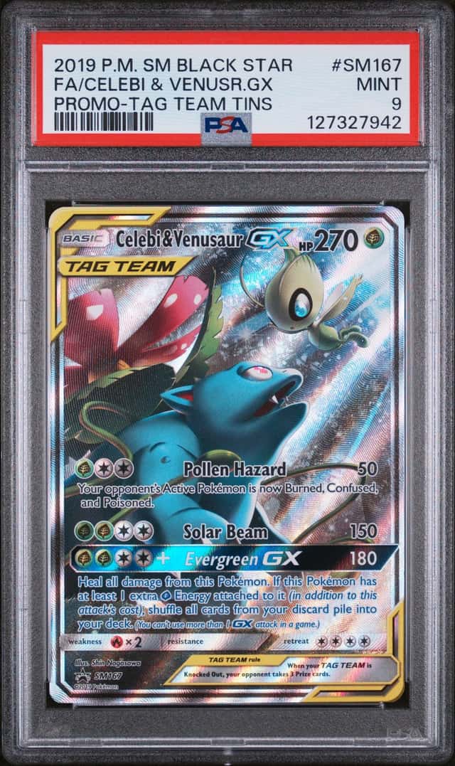 Pokemon TCG 2019 SM Black Star Promo Celebi & Venusaur GX SM167 Holo EN PSA 9
