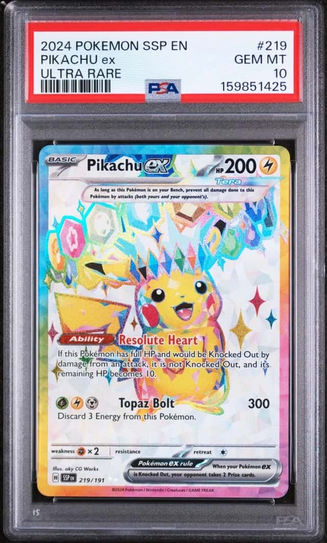 2024 POKEMON SSP EN-SURGING SPARKS ULTRA RARE #219 PIKACHU EX PSA 10