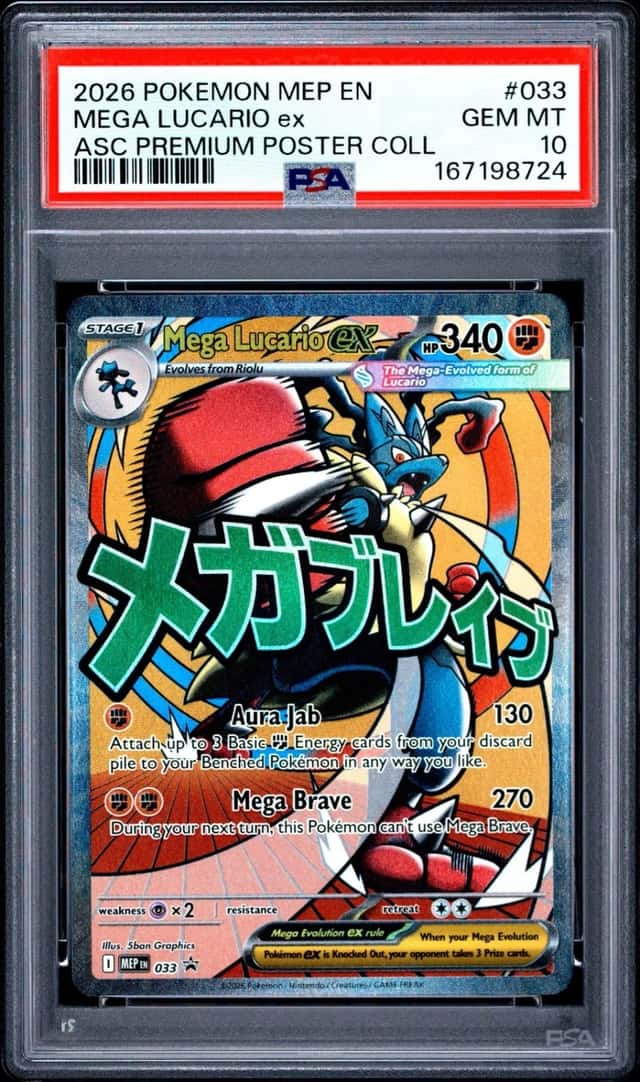 2026 POKEMON MEP PROMO PREMIUM POSTER COLLECTION #033 MEGA LUCARIO EX PSA 10