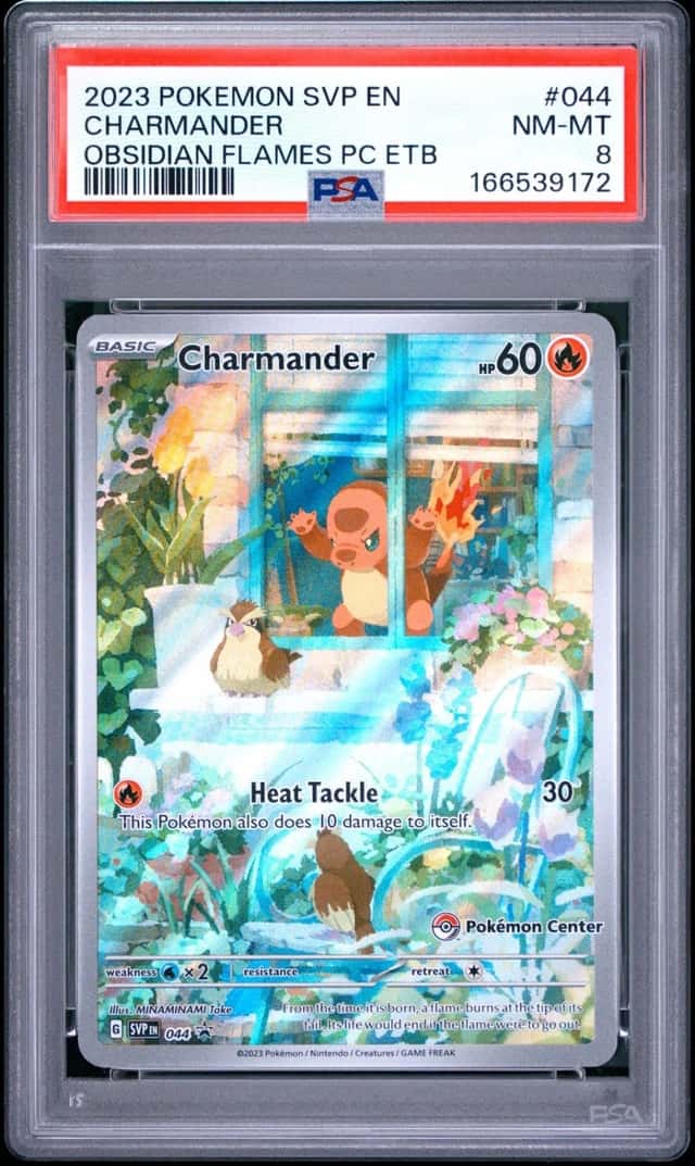 2023 POKEMON OBSIDIAN FLAMES POKEMON CENTER ETB PROMO #044 CHARMANDER PSA 8