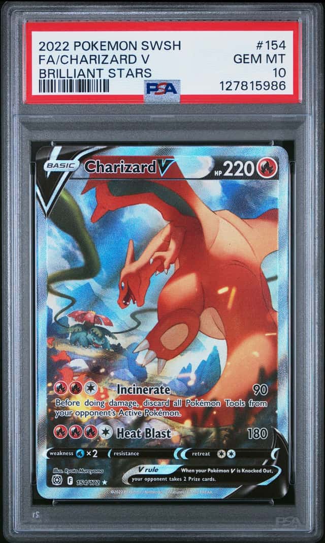 POKEMON CHARIZARD V 2022 BRILLIANT STARS FULL ART #154 PSA 10 Q1300
