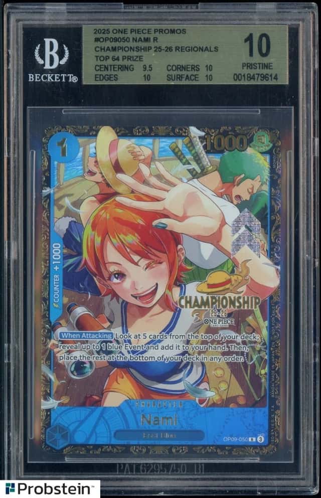 2025 One Piece EN OP09 Nami Championship Regionals Top 64 Prize BGS 10 PRISTINE