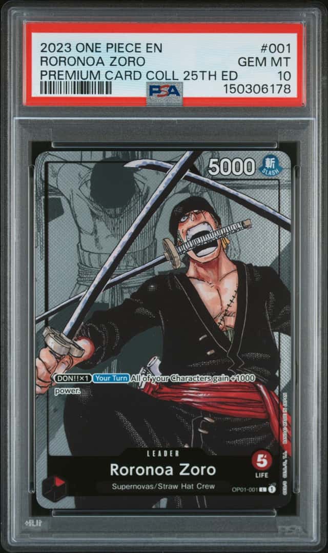 Bandai One Piece Card Game Roronoa Zoro Leader OP01-001 Holo Promo EN PSA 10