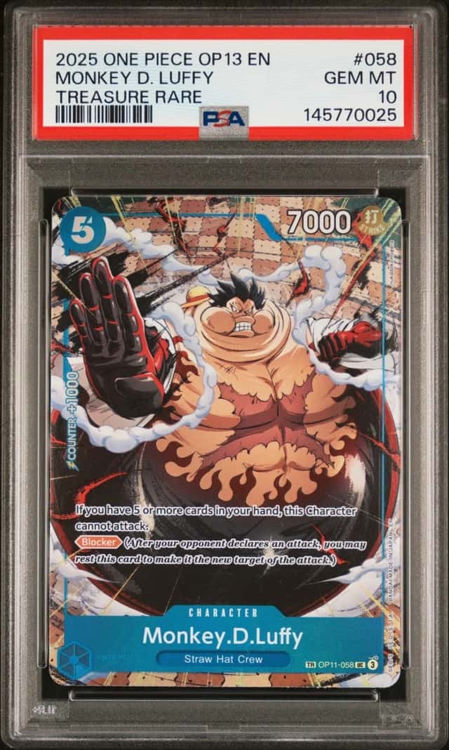 2025 ONE PIECE OP13-CARRYING ON HIS WILL TREASURE RARE MONKEY D. LUFFY PSA 10