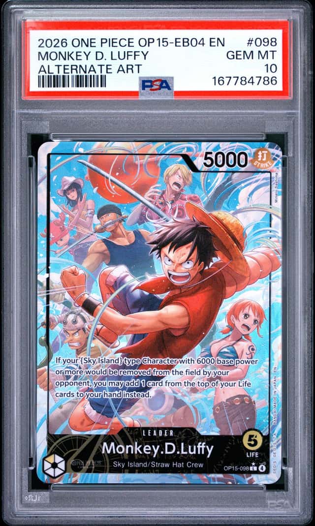 2026 ONE PIECE OP15-EB04-ADVENTURE ON KAMI'S ISLAND #098 MONKEY D. LUFFY PSA 10