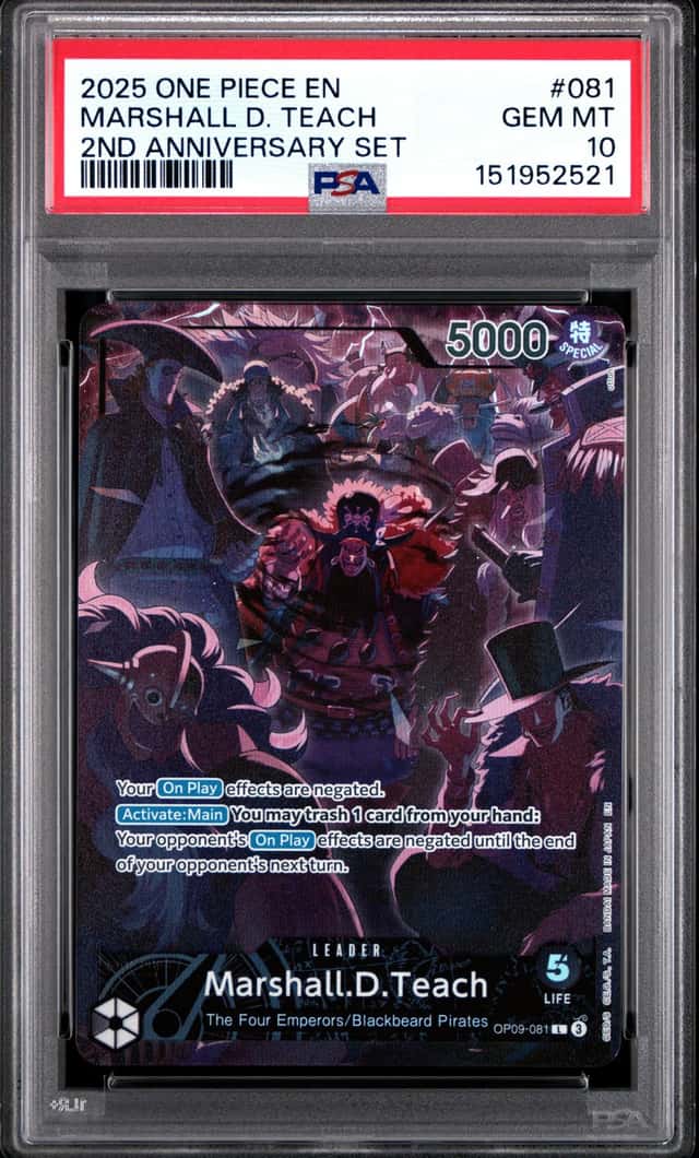 2025 ONE PIECE ENGLISH VERSION 2ND ANNIVERSARY SET #081 MARSHALL D. TEACH PSA 10