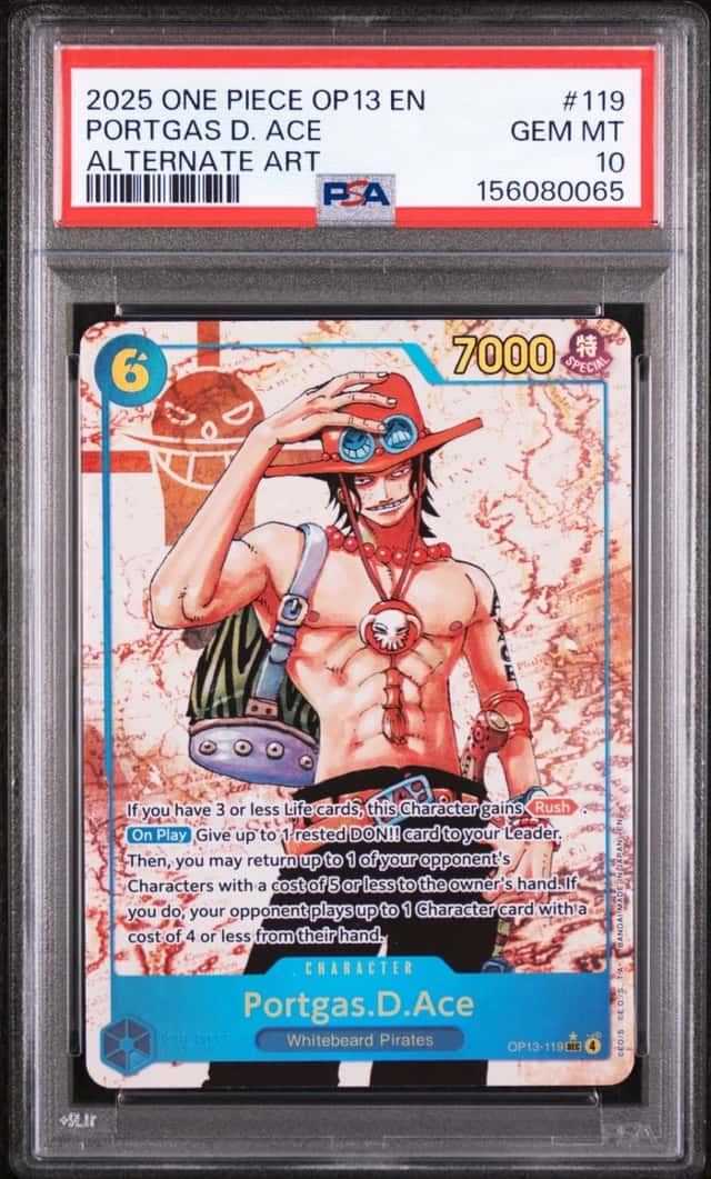 2025 ONE PIECE OP13-CARRYING ON HIS WILL ALTERNATE ART PORTGAS D. ACE PSA 10
