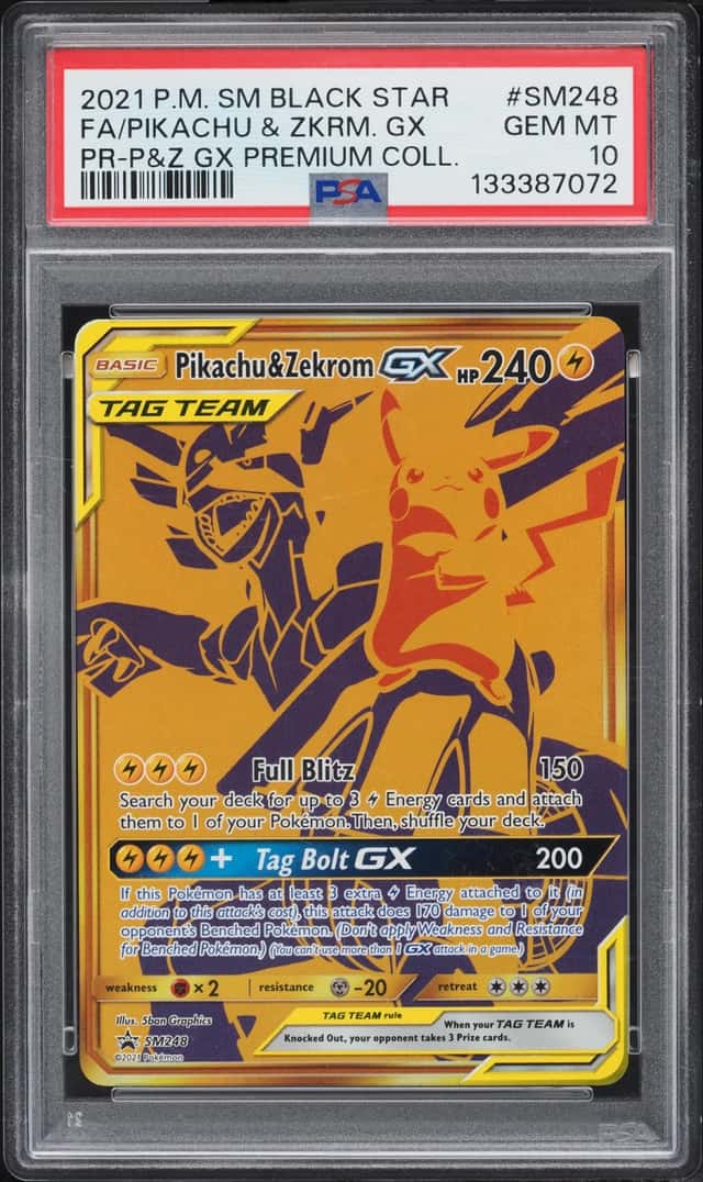 2021 Pokemon Sun & Moon Promo Premium Collection Full Art Pikachu & Zekrom GX #SM248 PSA 10 GEM