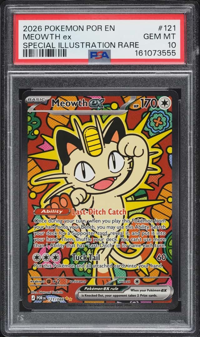 2026 Pokemon Mega Evolution Perfect Order SIR Meowth ex #121 PSA 10 GEM MINT