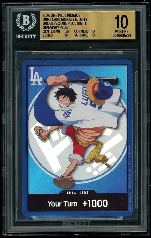 2026 One Piece DON! Card Monkey.D.Luffy Dodgers x OP Night Giveaway Promo BGS 10