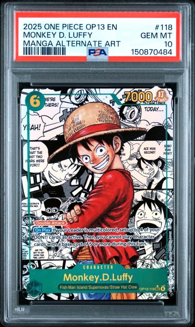 2025 ONE PIECE MONKEY D. LUFFY MANGA ALT ART CARRYING ON HIS WILL #118 PSA 10