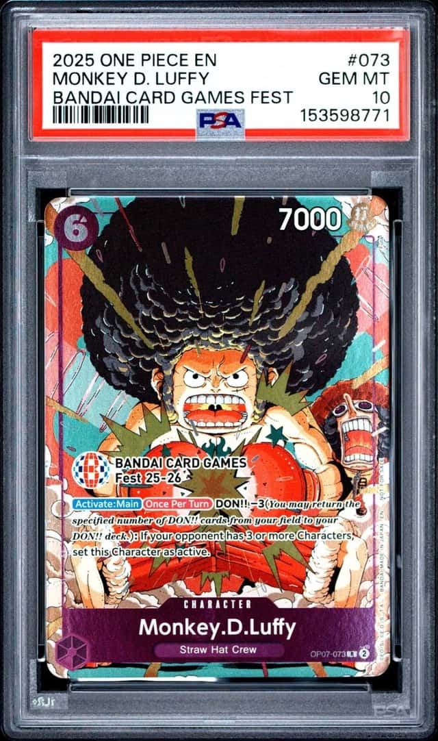 2025 ONE PIECE PROMOS BANDAI CARD GAMES FEST #073 MONKEY D. LUFFY PSA 10