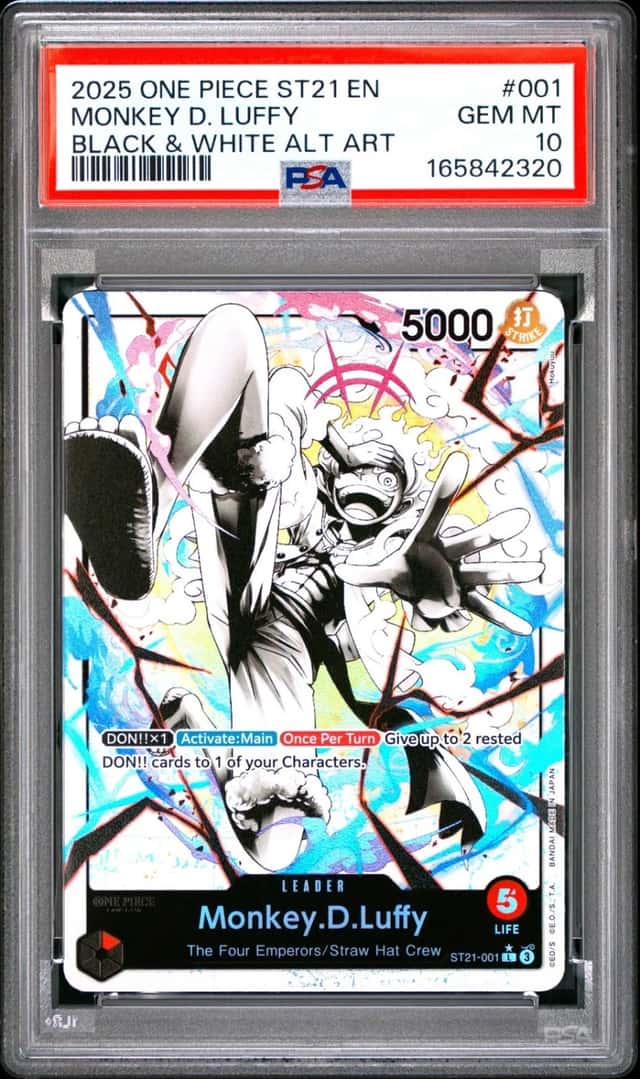 2025 ONE PIECE STARTER DECK ST21-EX GEAR 5 B&W AA #001 MONKEY D. LUFFY PSA 10