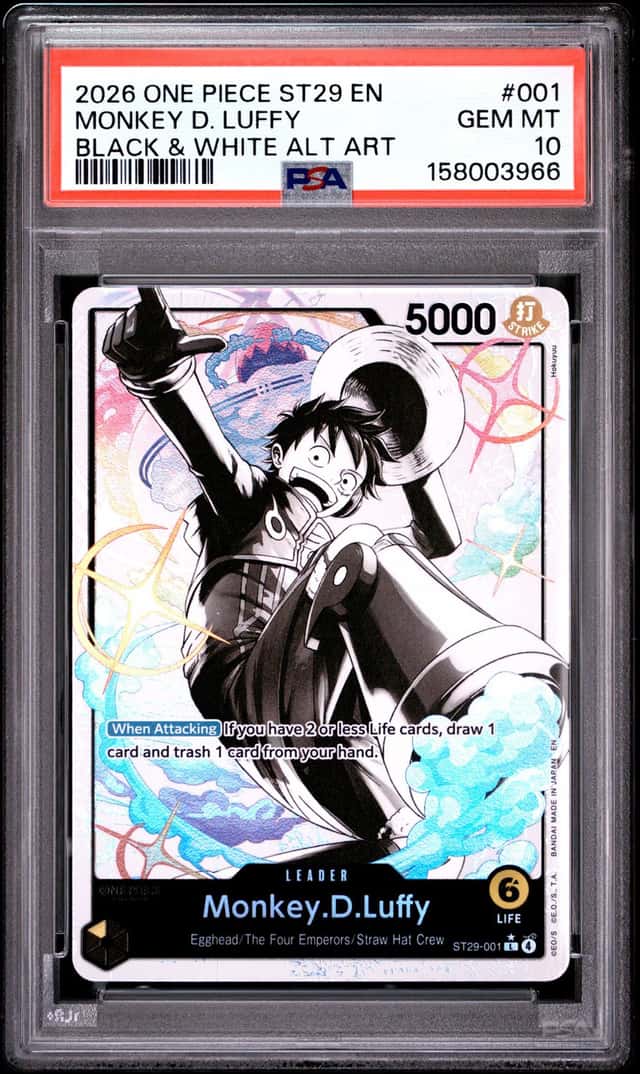 2026 One Piece Egghead Crisis Monkey D Luffy Black White Alt Art ST29-001 PSA 10