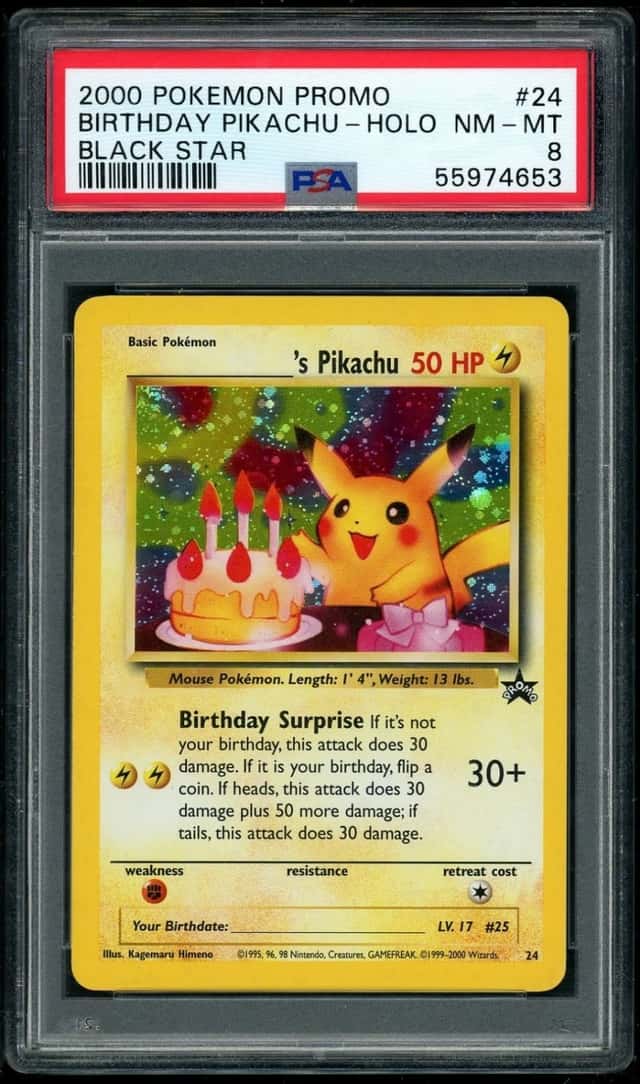 2000 POKEMON BIRTHDAY PIKACHU-HOLO PROMO BLACK STAR #24 PSA 8