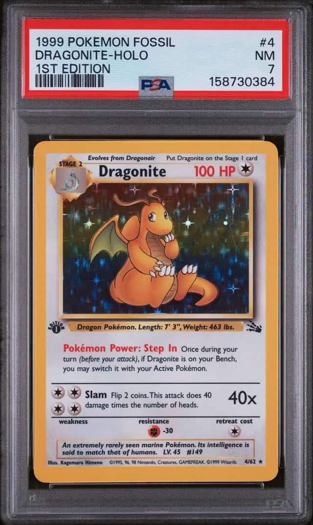 PSA 7 NM Pokemon Fossil Dragonite-Holo 1st Edition