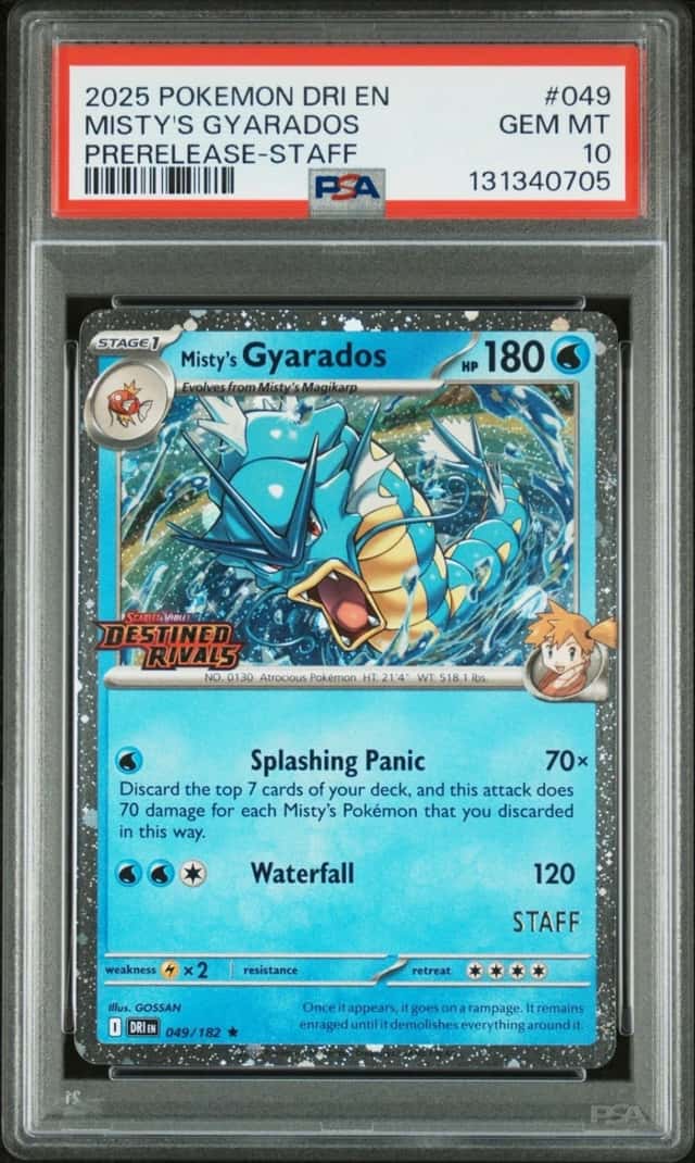 POKEMON MISTY'S GYARADOS 2025 DRI EN-DESTINED RIVALS #049 PREREL-STAFF PSA 10