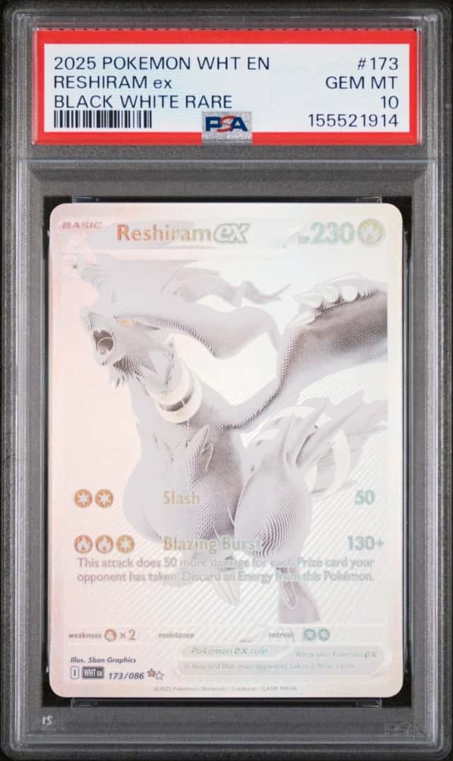 2025 POKEMON WHT EN-WHITE FLARE BLACK WHITE RARE #173 RESHIRAM EX PSA 10