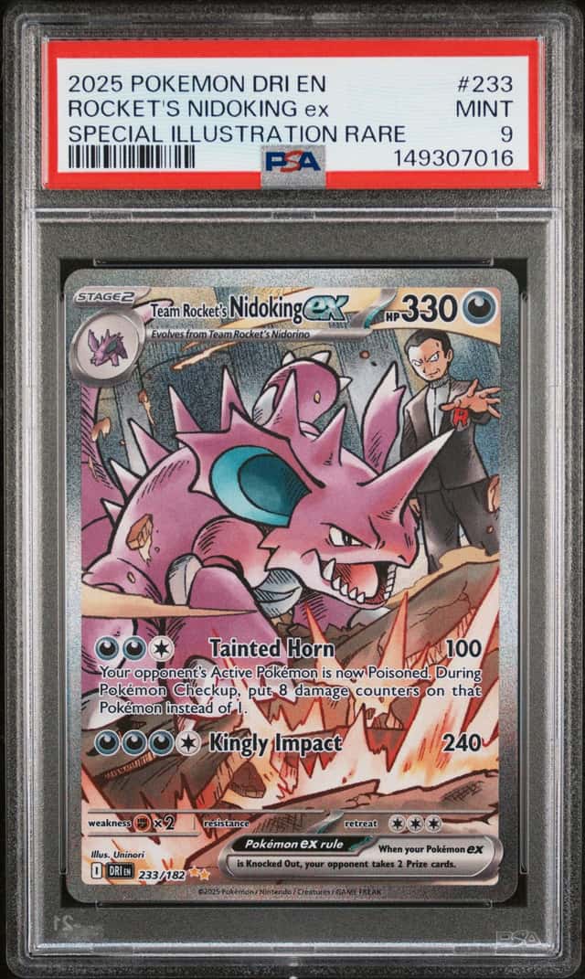 Team Rocket's Nidoking ex Sv10 Destined Rivals SIR Holo PSA 9 ENG 233/182