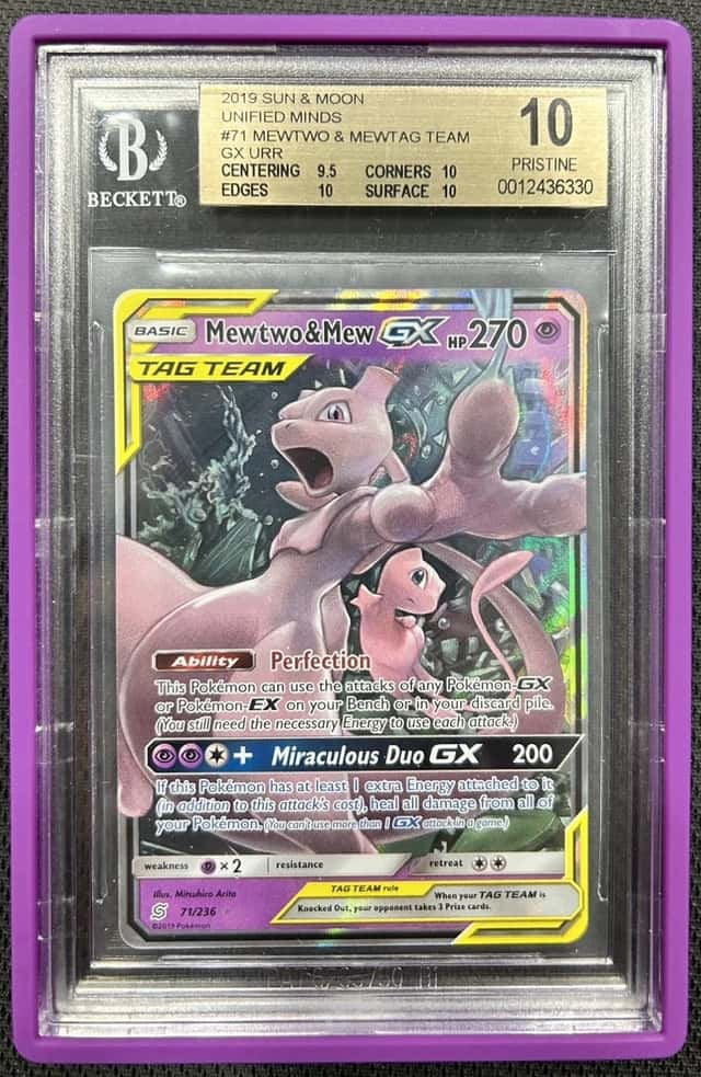 BGS PRISTINE 10 Pokemon Sun & Moon Unified Minds Mewtwo & Mew GX #71 (POP 7)