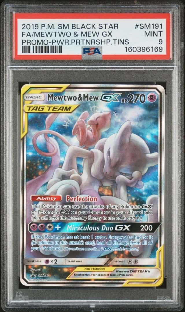 MEWTWO & MEW GX 2019 POKEMON SM BLACK STAR PROMO #SM191 FULL ART  PSA 9