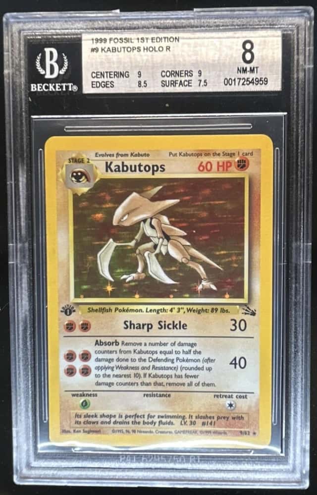 1999 Pokemon Fossil 1st Edition Kabutops Holo Rare #9/62 BGS 8