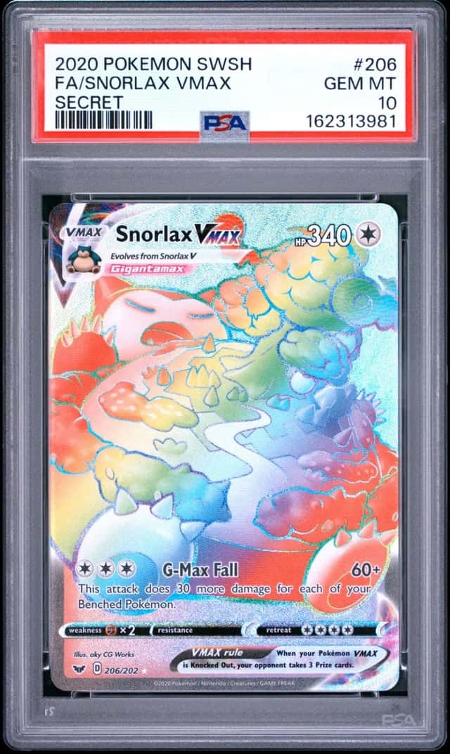 2020 POKEMON SWORD & SHIELD SECRET #206 FULL ART/SNORLAX VMAX PSA 10