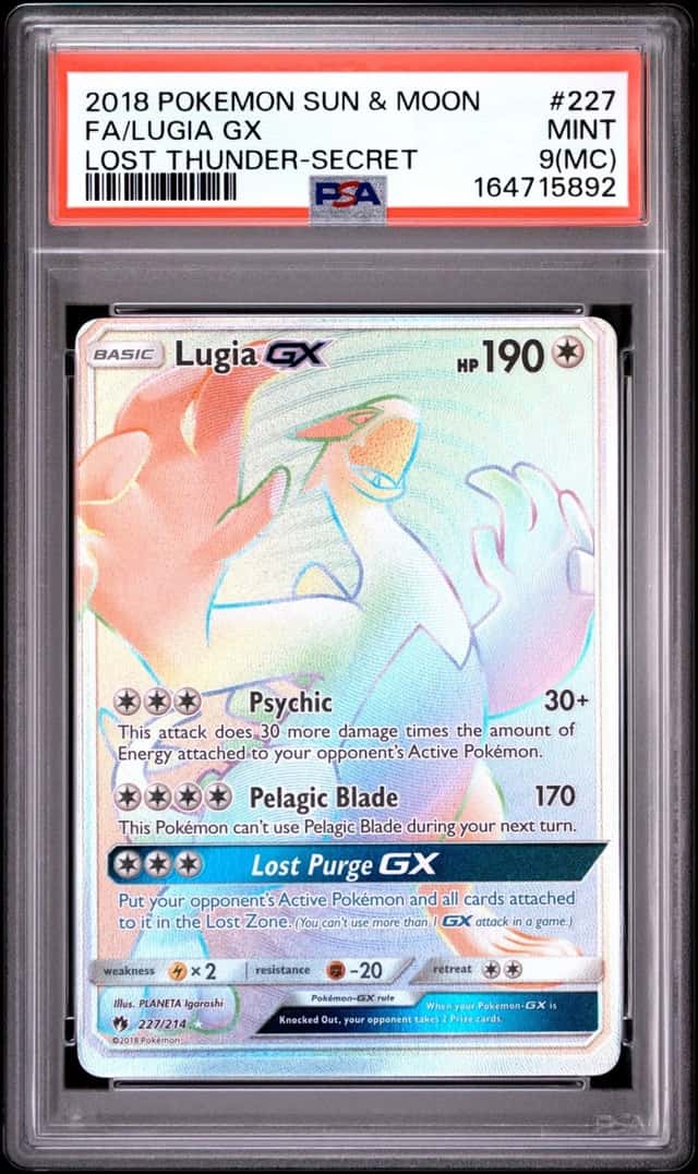 2018 POKEMON SUN & MOON LOST THUNDER SECRET #227 FULL ART/LUGIA GX PSA 9 MC