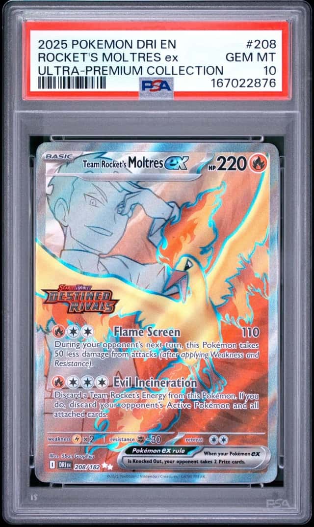 2025 POKEMON DRI EN-DESTINED RIVALS #208 TEAM ROCKET'S MOLTRES EX PSA 10