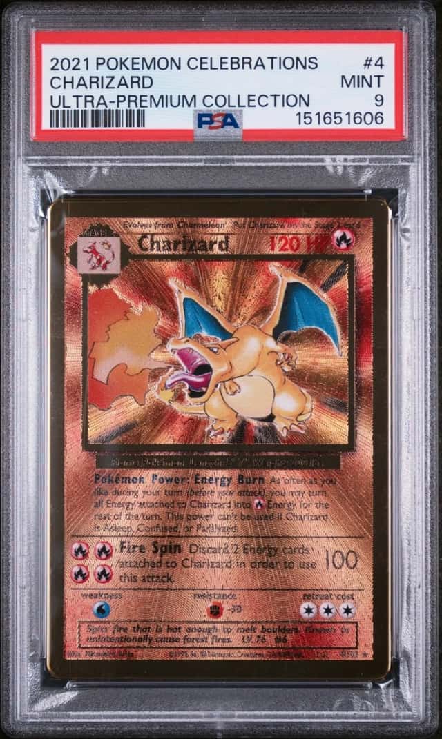 Pokemon Charizard Celebrations Ultra-Premium Coll. UPC Gold Metal Promo 4 PSA 9