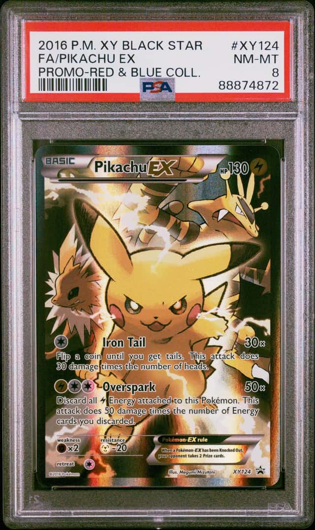 2016 POKEMON XY BLACK STAR PROMO RED & BLUE COLLECTION FULL ART/PIKACHU EX PSA 8