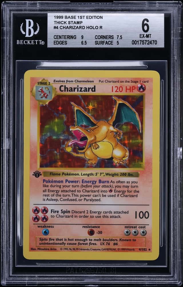 1999 Pokemon Base Set Shadowless 1st Edition Thick Stamp Holo Charizard #4 BGS 6 EXMT