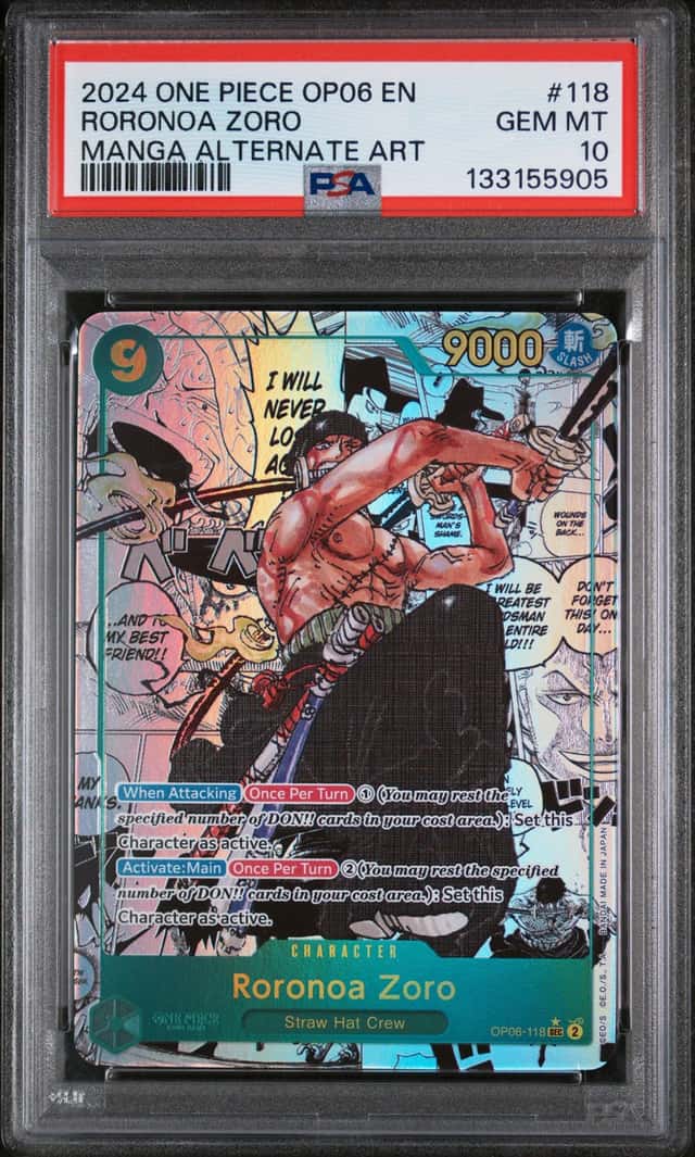 2024 One Piece OP06 EN Manga Alternate Art #118 Roronoa Zoro PSA 10 GEM MINT