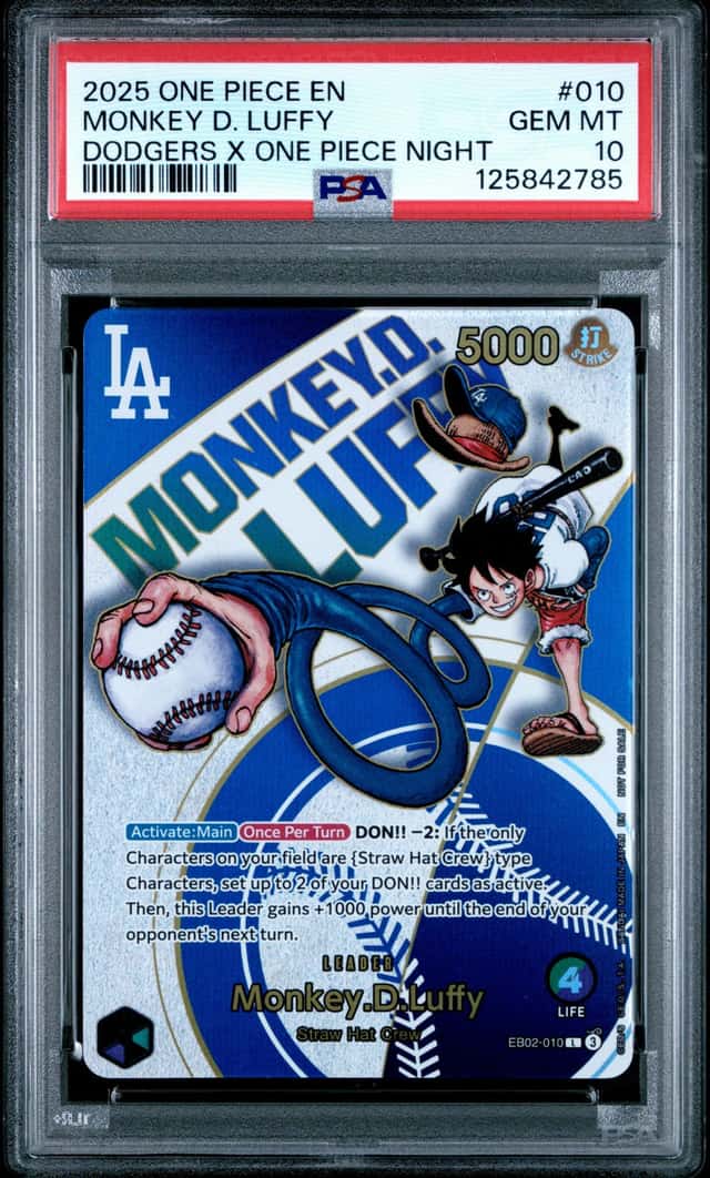 ONE PIECE MONKEY D. LUFFY 2025 PROMOS #010 DODGERS X PIECE NIGHT PSA 10