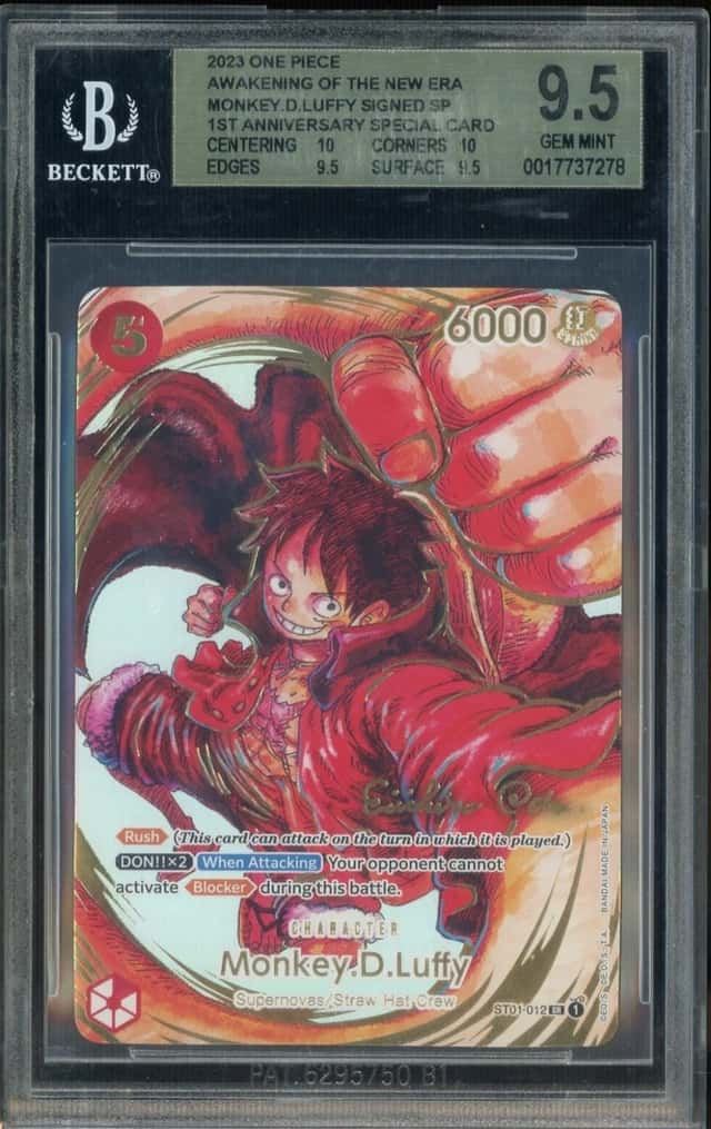 2023 One Piece OP05 EN 1st Anniversary Signature #012 Monkey D Luffy BGS 9.5