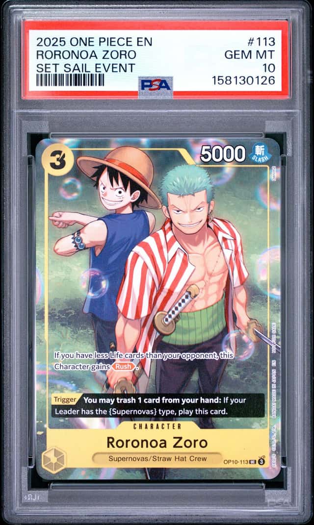 One Piece Roronoa Zoro Promo OP10-113 Set Sail Event PSA 10 Gem Mint