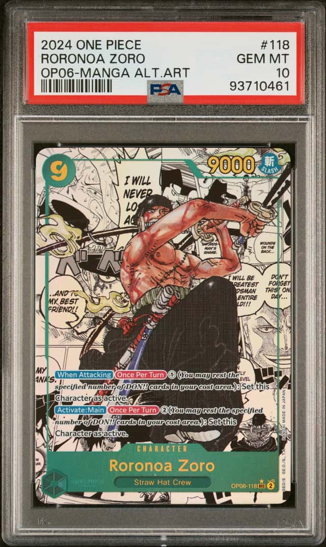 2024 One Piece OP06 EN Manga Alternate Art #118 Roronoa Zoro PSA 10 GEM MINT