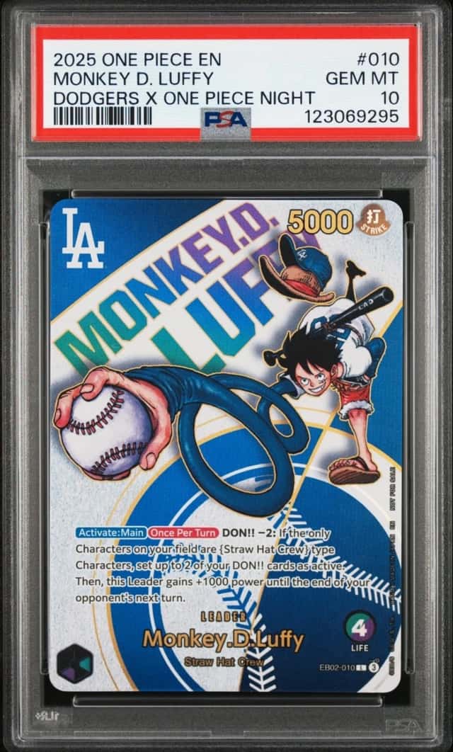 ONE PIECE MONKEY D. LUFFY 2025 PROMOS #010 DODGERS X OP NIGHT PSA 10