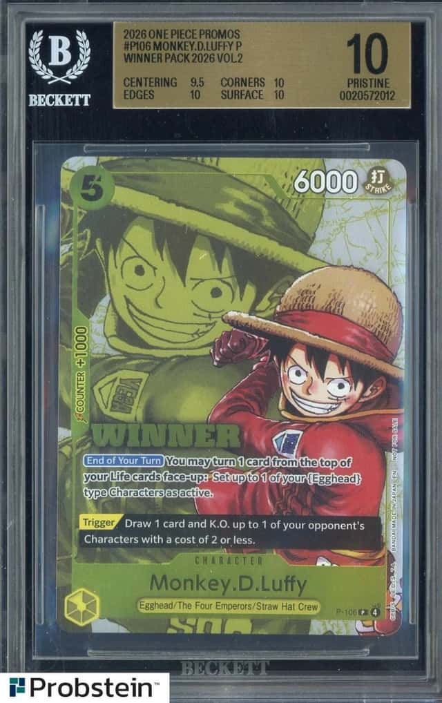 2026 One Piece Promos #P106 Monkey D. Luffy  Winner Pack Vol.2 BGS 10