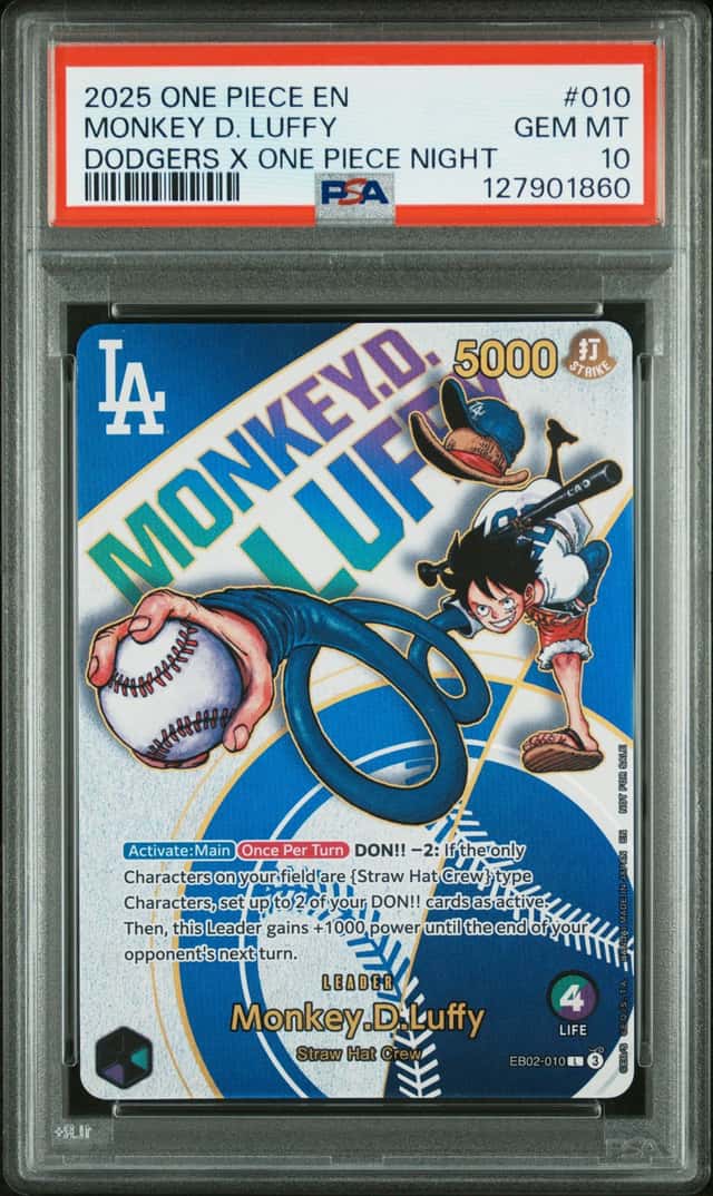 2025 One Piece Anime 25th Monkey D. Luffy Dodgers X Night Leader EB02-010 PSA 10