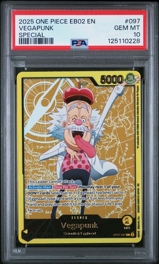 2025 One Piece EB02 EN Special Gold Leader #097 Vegapunk PSA 10 GEM MINT